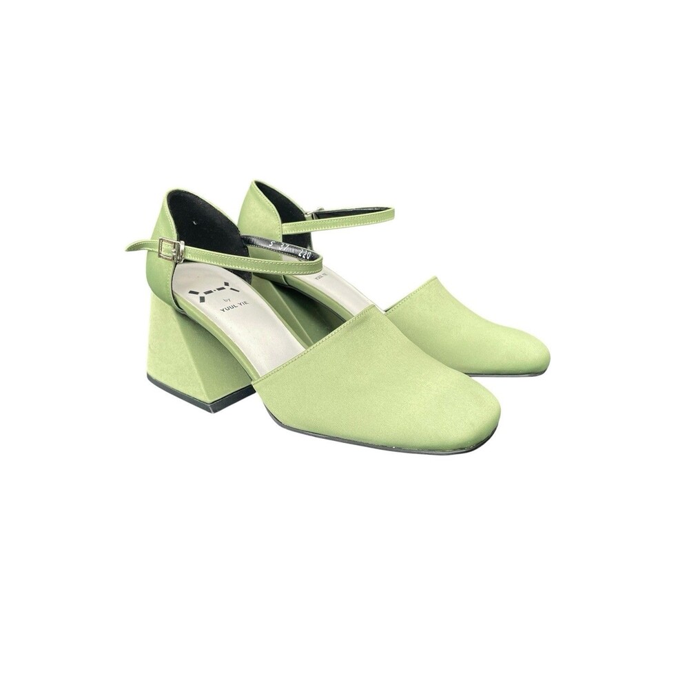 YUUL YIE Pumps Green Satin Heels SZ 35